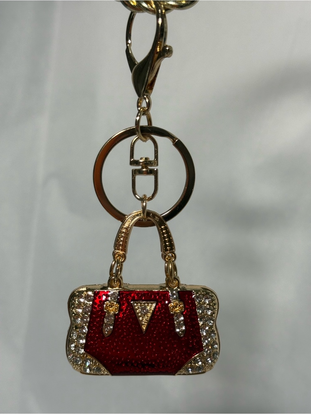 Gold-Tone Red With Bling Purse Charm Keychain